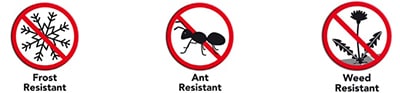 Frost resistant, Ant resistant, Weed resistant