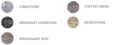 Limestone, Midnight Charcoal, Mahogany Ash, Sandstone, Coffee Creek